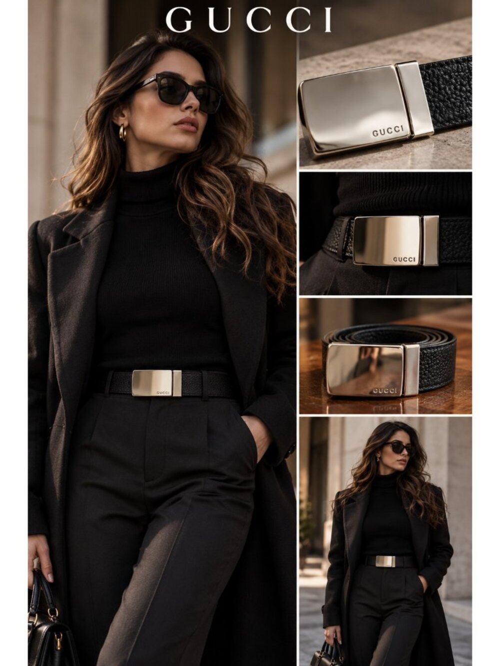 Gucci Black Pebbled Leather Belt Silver Logo Buckle Made in Italy 50”